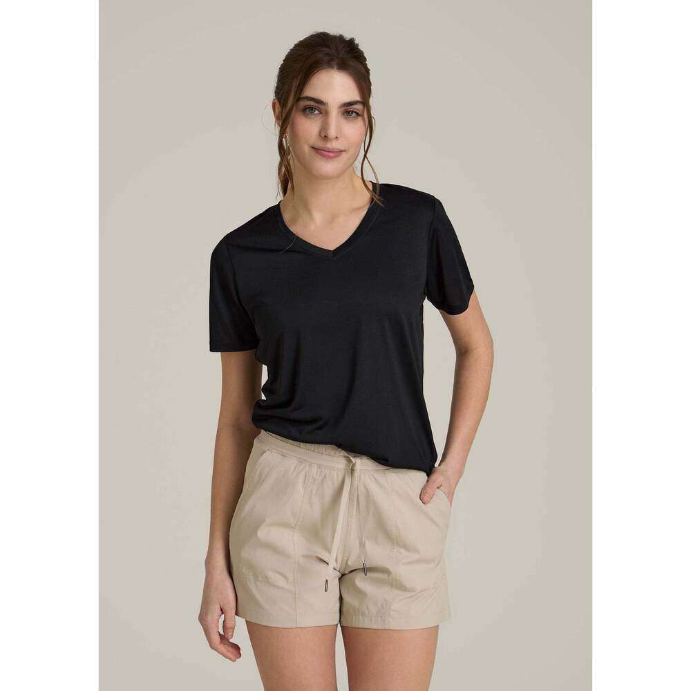American Tall Short Sleeve Active V Neck T-Shirt for Tall Women in Black Size XS